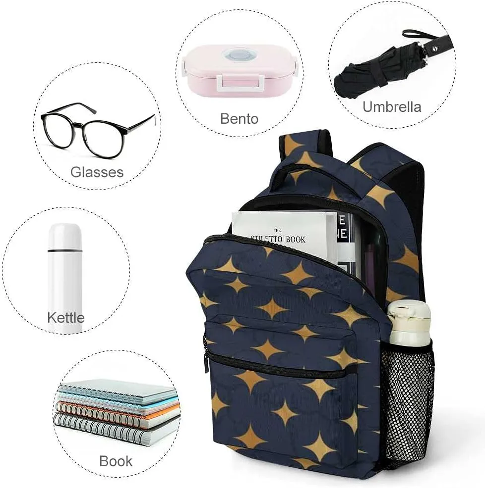 Kuizee Travel Laptop Backpack Business Daypack Work Bookbag Glitter Golden Stars Marble Texture Durable iPad Tablet School College Book Bags Casual Bags for Men and Women