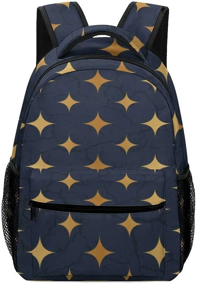 Kuizee Travel Laptop Backpack Business Daypack Work Bookbag Glitter Golden Stars Marble Texture Durable iPad Tablet School College Book Bags Casual Bags for Men and Women
