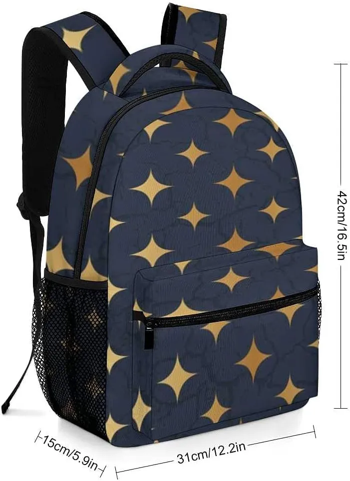 Kuizee Travel Laptop Backpack Business Daypack Work Bookbag Glitter Golden Stars Marble Texture Durable iPad Tablet School College Book Bags Casual Bags for Men and Women
