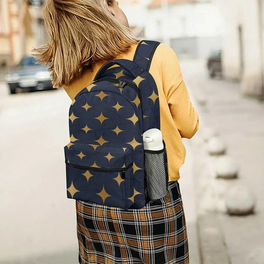 Kuizee Travel Laptop Backpack Business Daypack Work Bookbag Glitter Golden Stars Marble Texture Durable iPad Tablet School College Book Bags Casual Bags for Men and Women