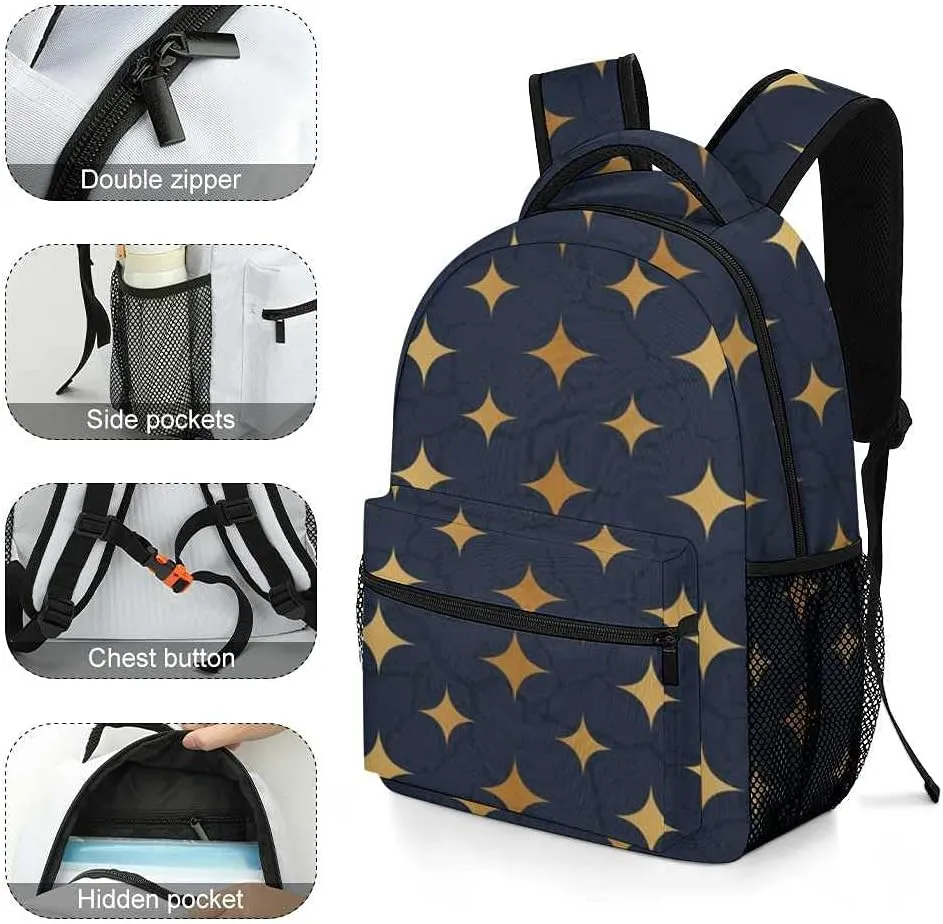 Kuizee Travel Laptop Backpack Business Daypack Work Bookbag Glitter Golden Stars Marble Texture Durable iPad Tablet School College Book Bags Casual Bags for Men and Women