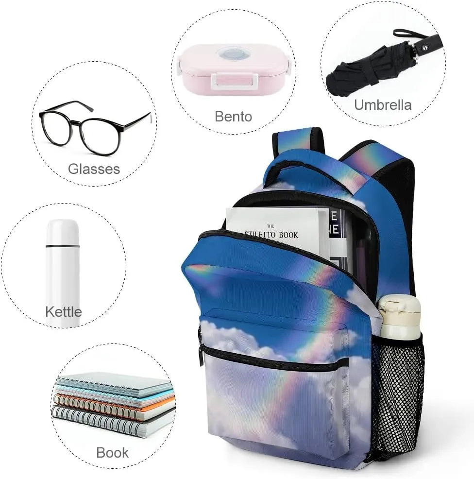 Kuizee Travel Laptop Backpack Business Daypack Work Bookbag Heart Shape Rainbow Sky Durable iPad Tablet School College Book Bags Casual Bags for Men and Women