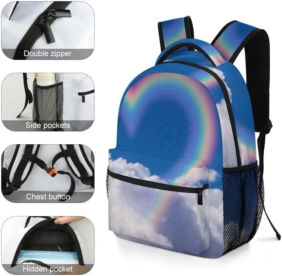 Kuizee Travel Laptop Backpack Business Daypack Work Bookbag Heart Shape Rainbow Sky Durable iPad Tablet School College Book Bags Casual Bags for Men and Women