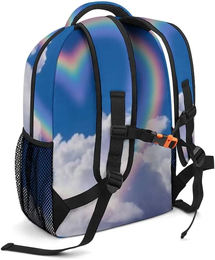 Kuizee Travel Laptop Backpack Business Daypack Work Bookbag Heart Shape Rainbow Sky Durable iPad Tablet School College Book Bags Casual Bags for Men and Women