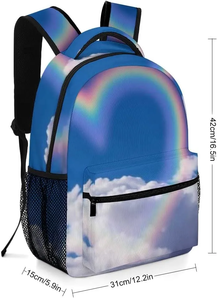 Kuizee Travel Laptop Backpack Business Daypack Work Bookbag Heart Shape Rainbow Sky Durable iPad Tablet School College Book Bags Casual Bags for Men and Women