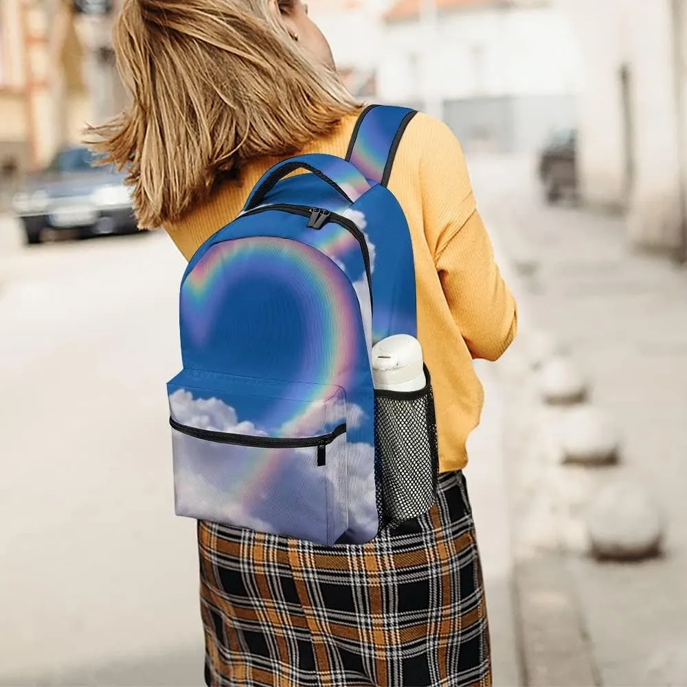 Kuizee Travel Laptop Backpack Business Daypack Work Bookbag Heart Shape Rainbow Sky Durable iPad Tablet School College Book Bags Casual Bags for Men and Women