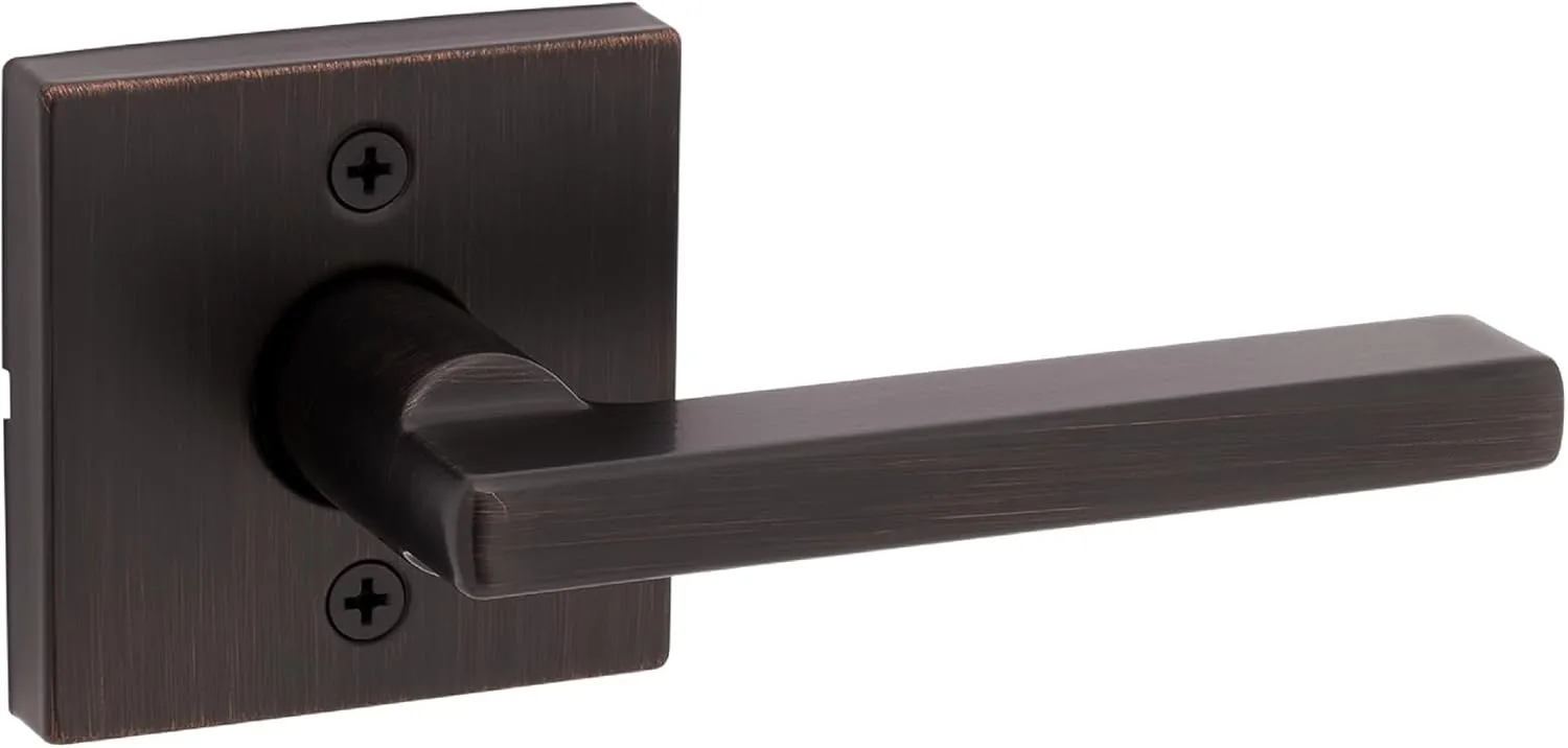 Kwikset Halifax Dummy Door Handle, Single Sided Lever for Closets, French Double Doors, and Pantry, Venetian Bronze Non-Turning Reversible Interior Push/Pull Lever, with Microban Protection