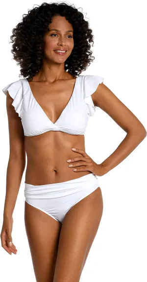 La Blanca Women's Standard Island Goddess Over The Shoulder Ruffle Bikini Swimsuit Top