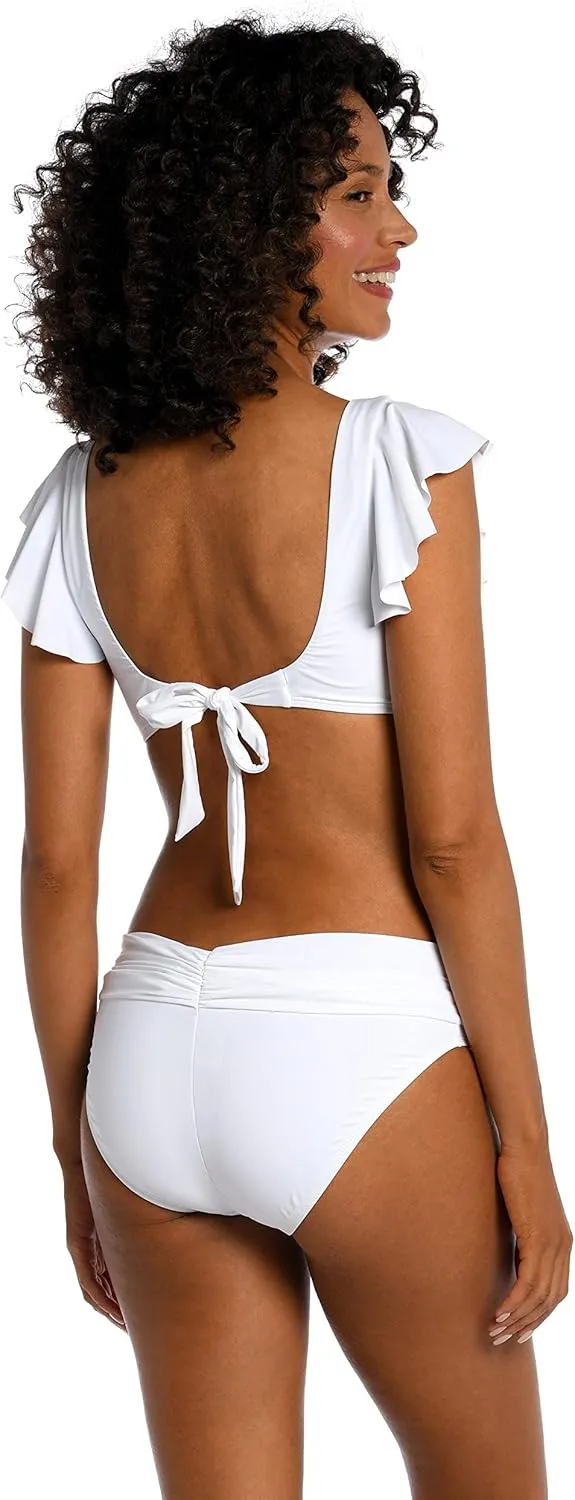 La Blanca Women's Standard Island Goddess Over The Shoulder Ruffle Bikini Swimsuit Top