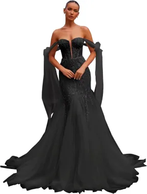 Lace Appliques Wedding Dress with Long Trian 2025 Off The Shoulder Tulle Bridal Gown