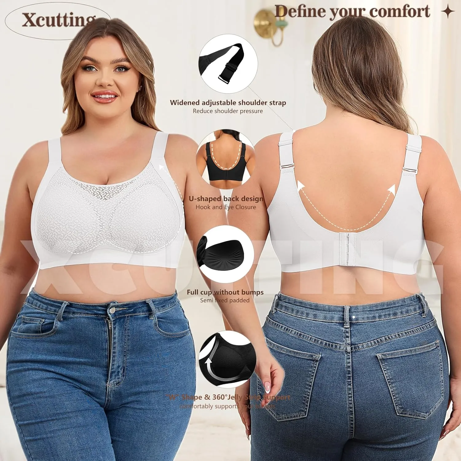 Lace Women's Seamless No Underwire Bra Soft Wireless Comfort Bralettes Full Coverage Bralette Everyday T-Shirt Bra