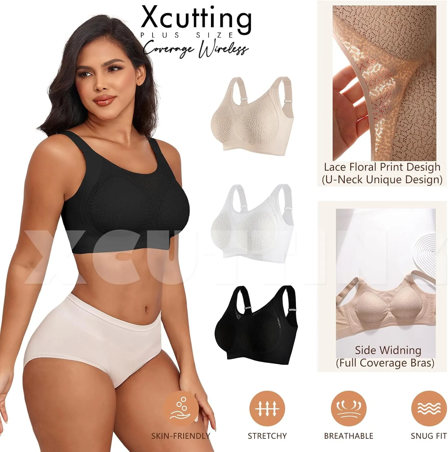 Lace Women's Seamless No Underwire Bra Soft Wireless Comfort Bralettes Full Coverage Bralette Everyday T-Shirt Bra