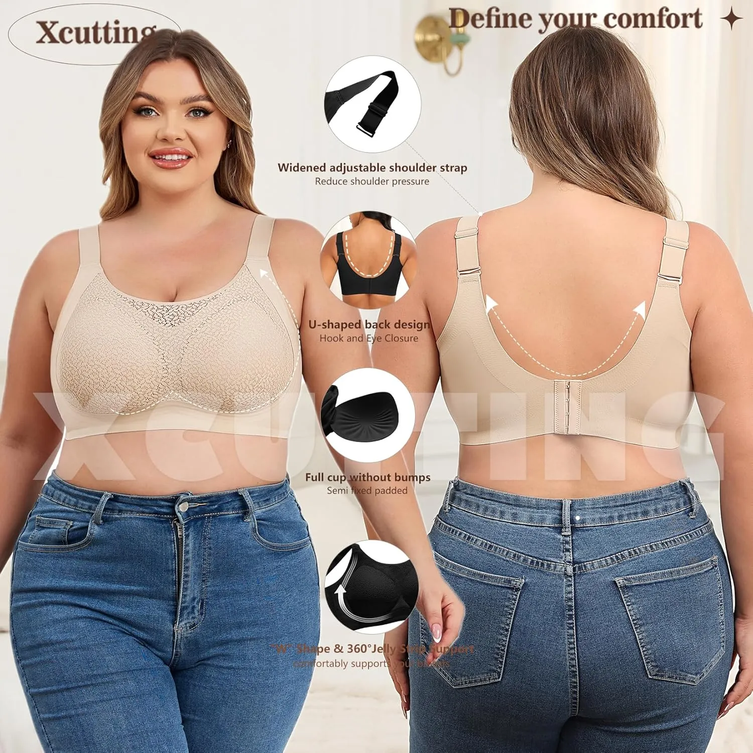 Lace Women's Seamless No Underwire Bra Soft Wireless Comfort Bralettes Full Coverage Bralette Everyday T-Shirt Bra