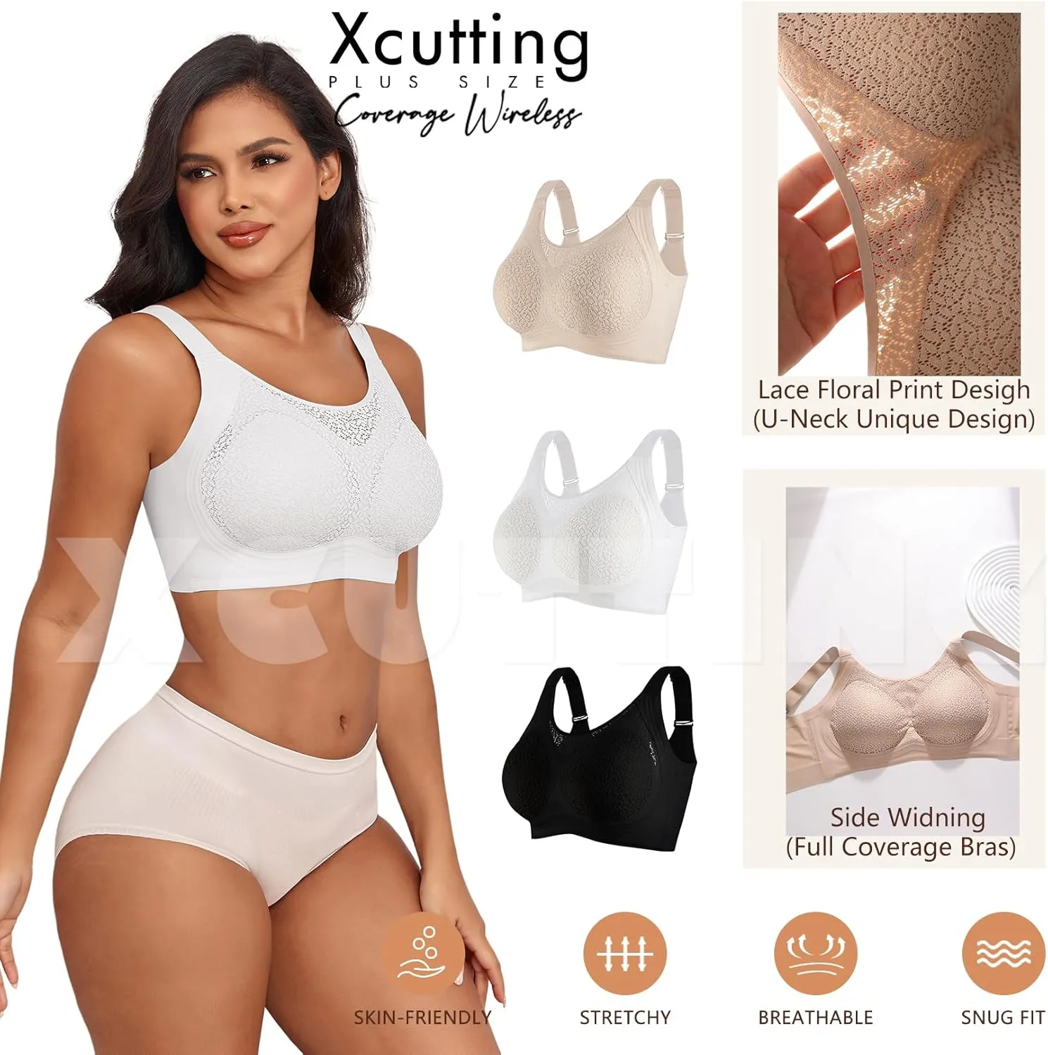Lace Women's Seamless No Underwire Bra Soft Wireless Comfort Bralettes Full Coverage Bralette Everyday T-Shirt Bra
