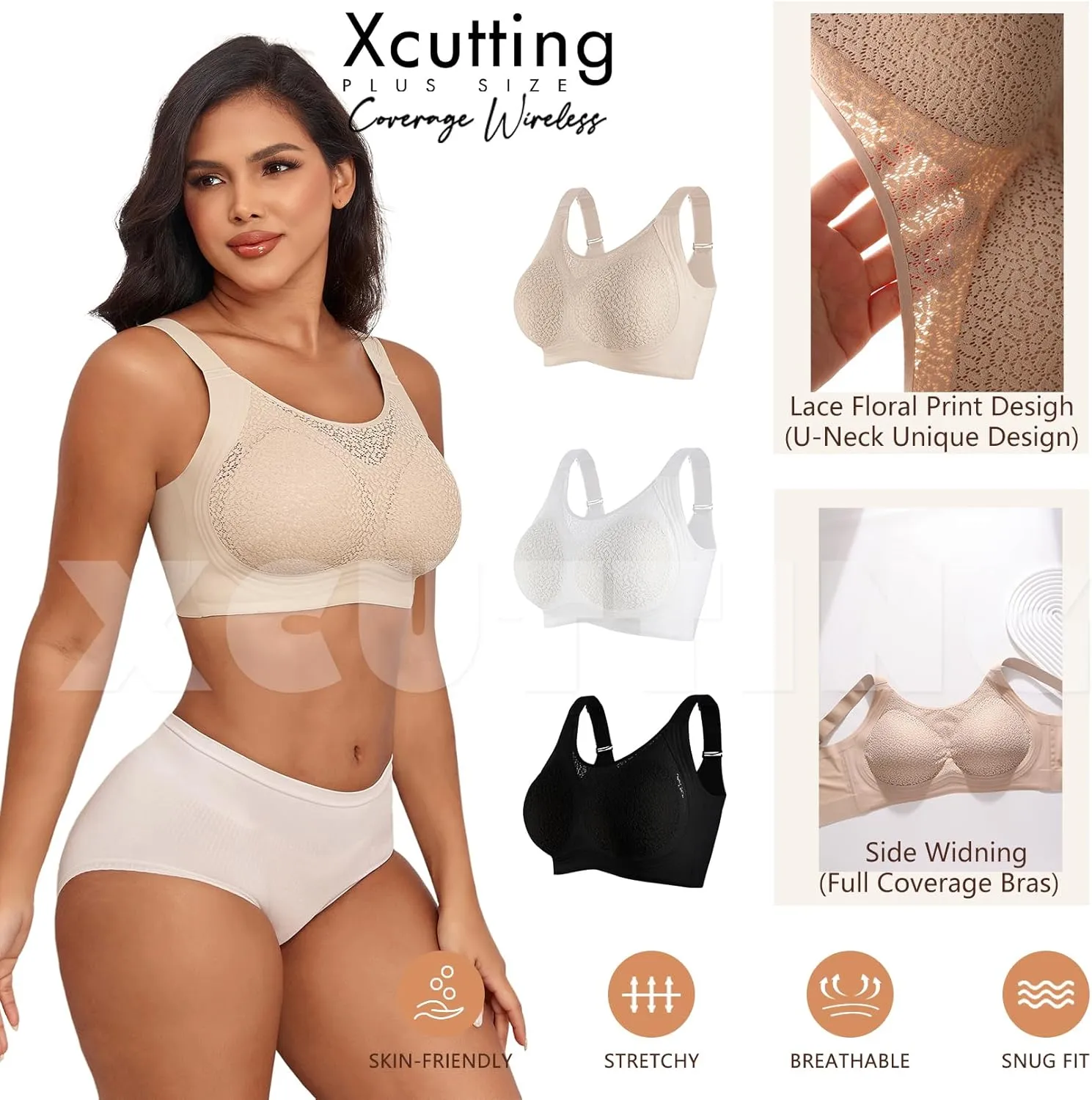 Lace Women's Seamless No Underwire Bra Soft Wireless Comfort Bralettes Full Coverage Bralette Everyday T-Shirt Bra