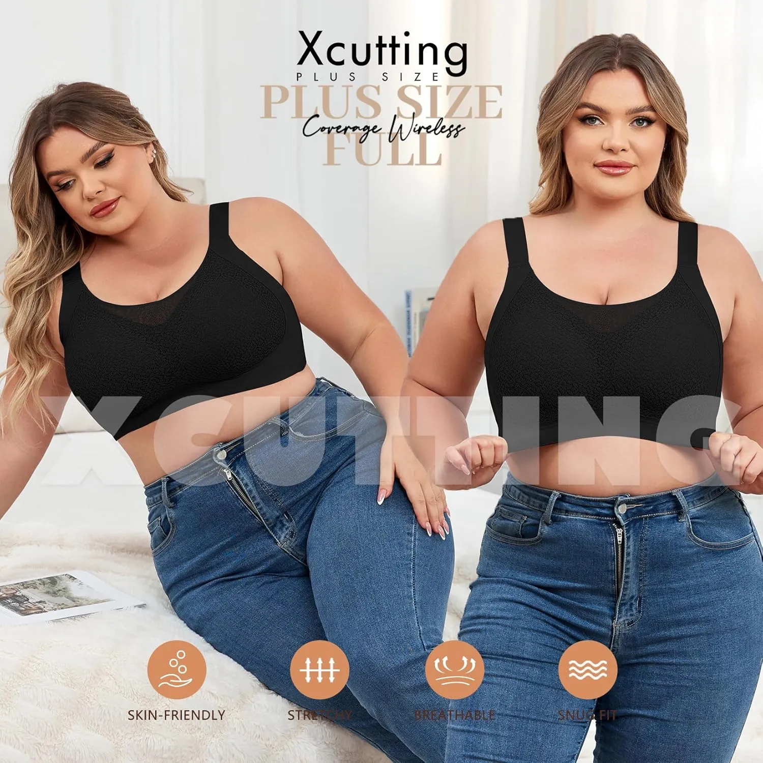 Lace Women's Seamless No Underwire Bra Soft Wireless Comfort Bralettes Full Coverage Bralette Everyday T-Shirt Bra