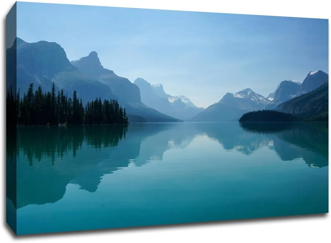 Lake Mountains - Cool Blue - Water Landscapes - 24x18 Gallery Wrapped Canvas Wall Art