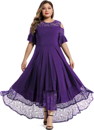 LALAGEN Womens Plus Size Lace Cold Shoulder Casual Long Plain Evening Party Maxi Dress L-5X