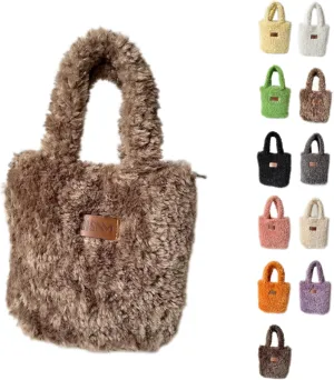 Lamb Wool Handbag Fuzzy Cute Autumn and Winter Fluffy Stylish Chroma Handbag Shoulder Bag Fuzzy Handbag