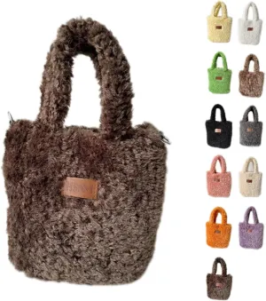 Lamb Wool Handbag Fuzzy Cute Autumn and Winter Fluffy Stylish Chroma Handbag Shoulder Bag Fuzzy Handbag