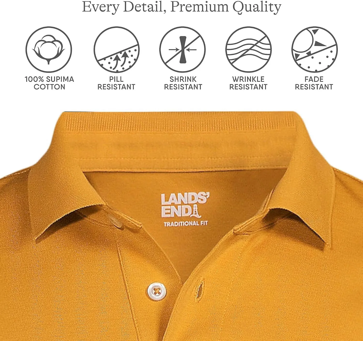 Lands' End Men's Short Sleeve American-Grown Supima Cotton Polo Shirt