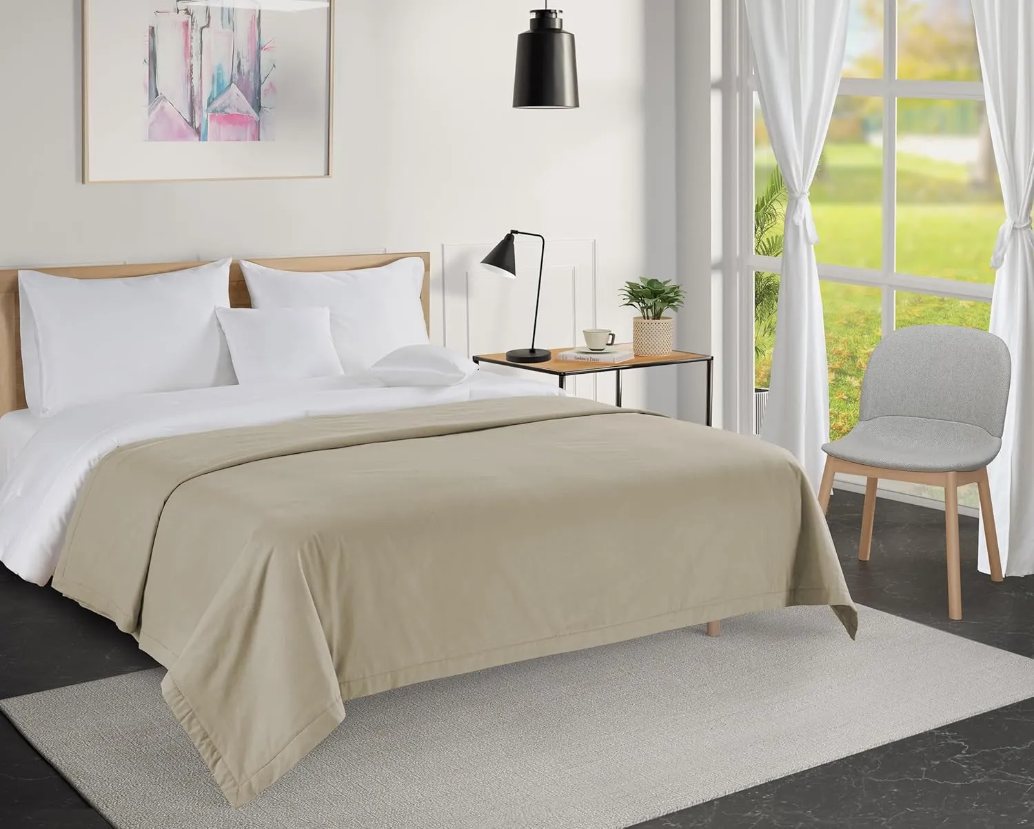 LANE LINEN Cotton Twin Size Blanket - Lightweight, Soft, Comfortable Large Blanket with Cooling and Breathable Design for Guest Room, Camping, and Outdoor Travel - Taupe