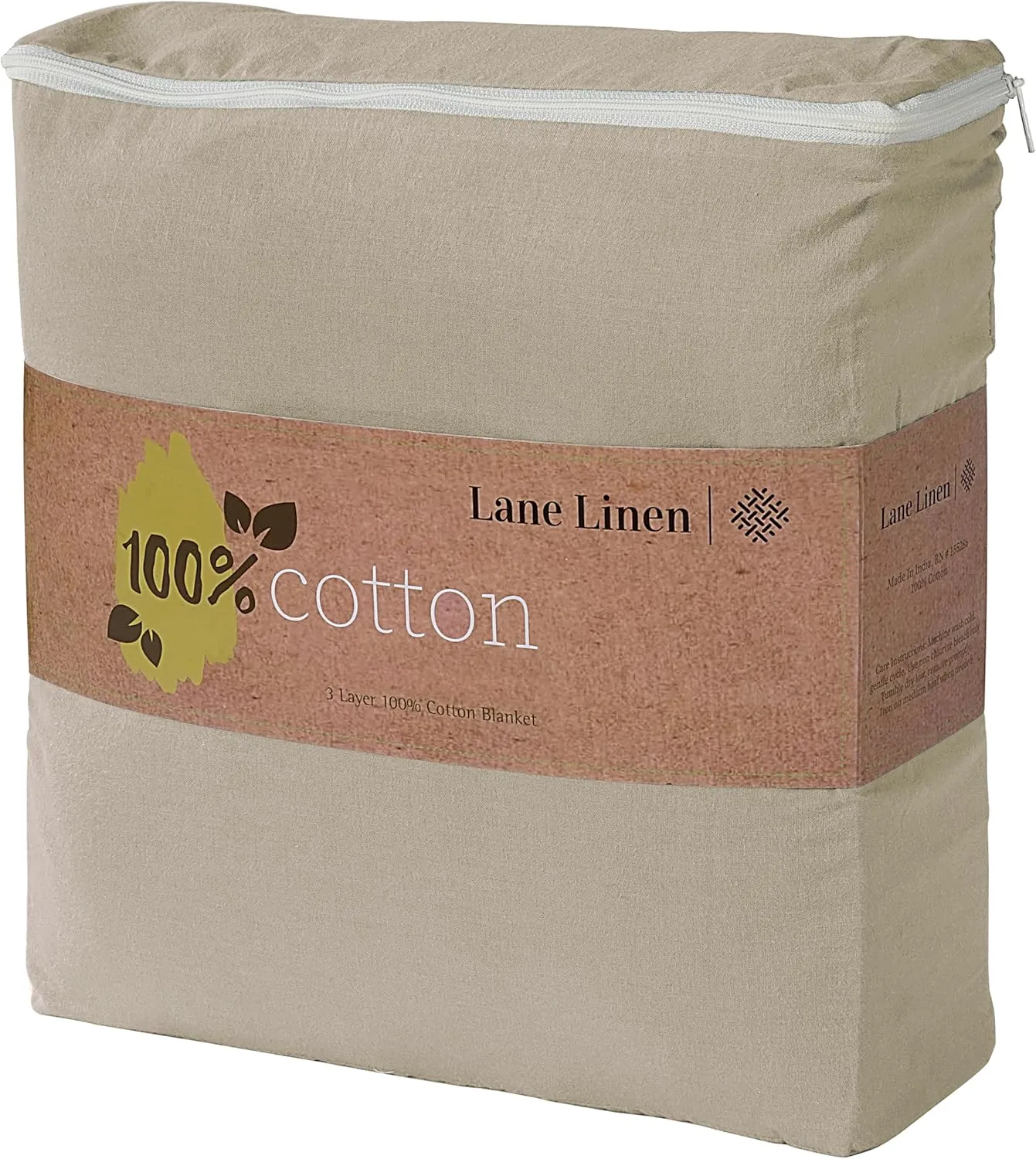 LANE LINEN Cotton Twin Size Blanket - Lightweight, Soft, Comfortable Large Blanket with Cooling and Breathable Design for Guest Room, Camping, and Outdoor Travel - Taupe