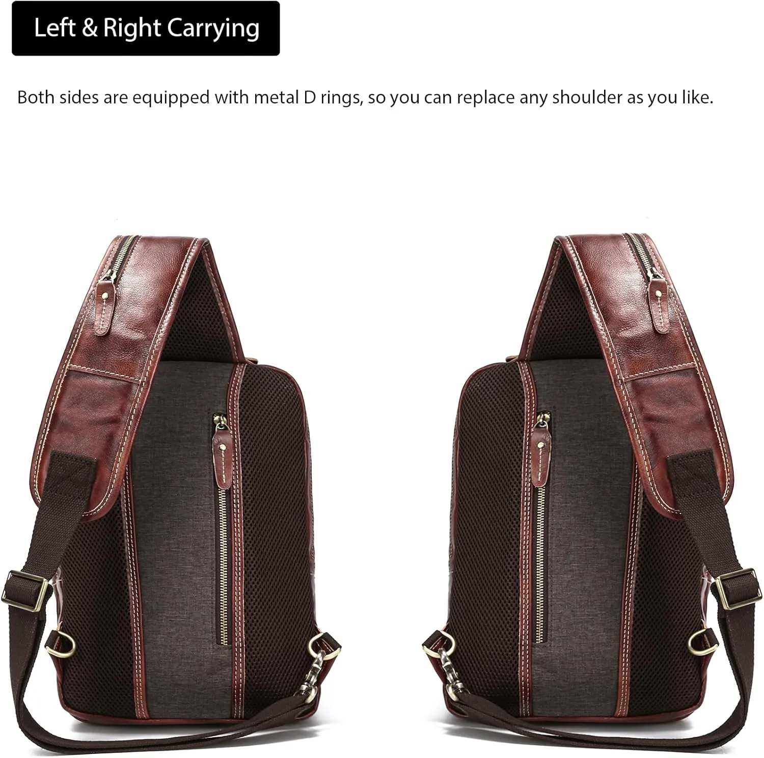 LANNSYNE Full Grain Leather Sling Bag For Men, Crossbody Bag fits 12.9" iPad Crossbody Chest Daypack