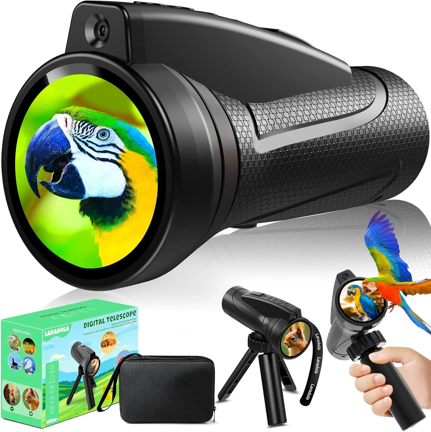 Laradola Boys Toys for Ages 3-10: 1080P Kids Digital Monoculars Telescope with Self-Timer, Tripod - Travel Camping Bird Watching Outdoor Learning Toy Easter Birthday Gifts for Girls Boys