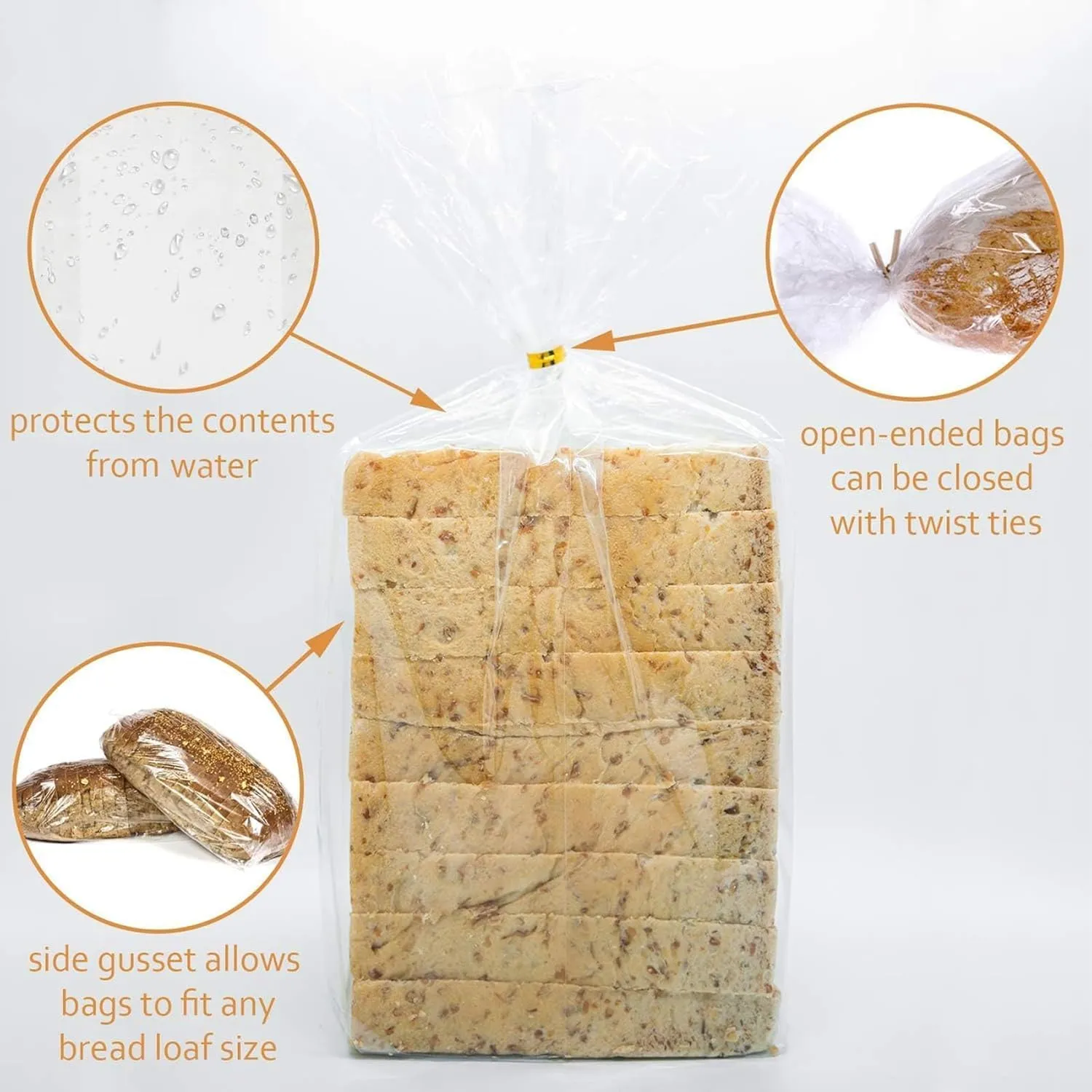 Large Bread Poly Bags,100 Pcs 22x6x10 Inch Bread Loaf Packing Bags with 100 Twist Ties,Clear Thick Gusseted Grocery Bakery Bag (Extra Large-22x6x10)