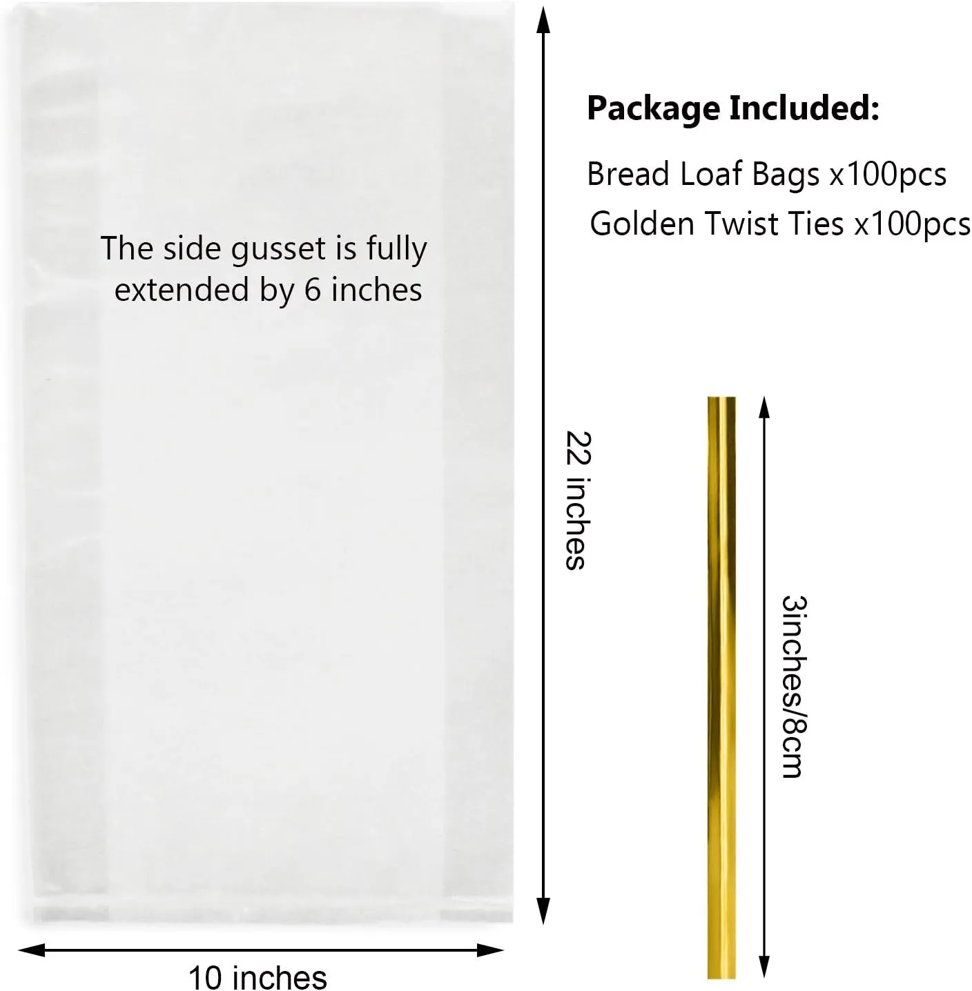 Large Bread Poly Bags,100 Pcs 22x6x10 Inch Bread Loaf Packing Bags with 100 Twist Ties,Clear Thick Gusseted Grocery Bakery Bag (Extra Large-22x6x10)