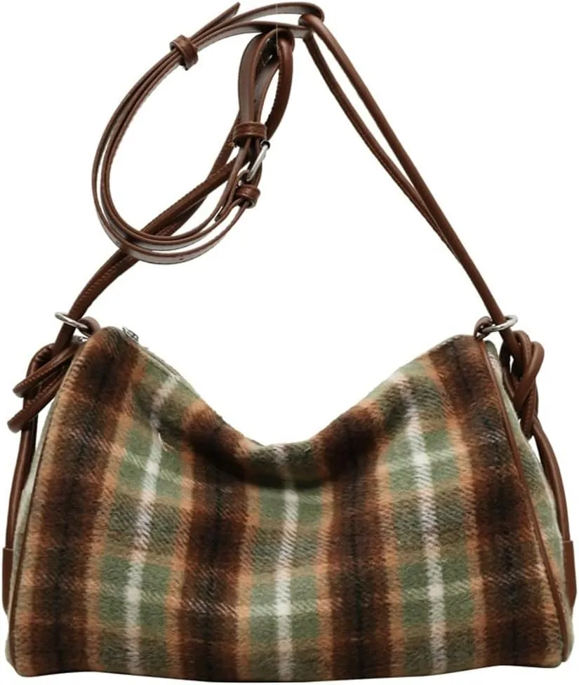 Large Capacity Tote Bag for Women Fall Winter Woolen Plaid Design Shoulder Bag for Casual 2024