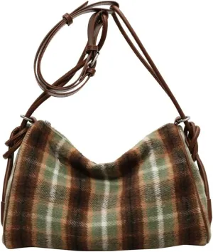 Large Capacity Tote Bag for Women Fall Winter Woolen Plaid Design Shoulder Bag for Casual 2024
