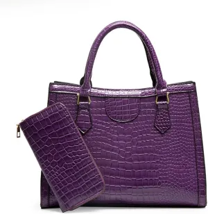 Large Crocodile Pattern Satchel Handbag for Women - Stylish Top Handle Tote & Crossbody Bag in Green