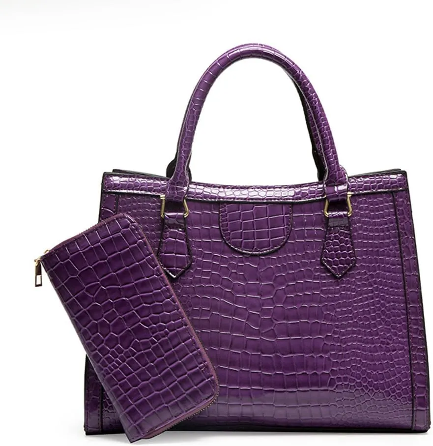 Large Crocodile Pattern Satchel Handbag for Women - Stylish Top Handle Tote & Crossbody Bag in Green