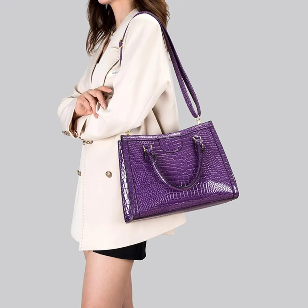 Large Crocodile Pattern Satchel Handbag for Women - Stylish Top Handle Tote & Crossbody Bag in Green