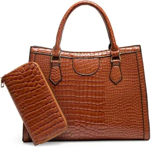 Large Crocodile Pattern Satchel Handbag for Women - Stylish Top Handle Tote & Crossbody Bag in Green