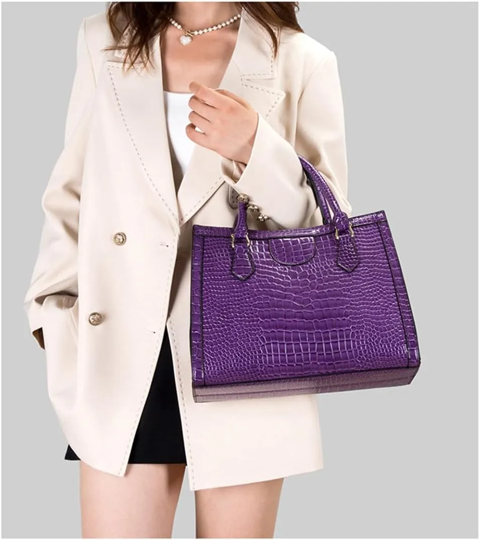 Large Crocodile Pattern Satchel Handbag for Women - Stylish Top Handle Tote & Crossbody Bag in Green