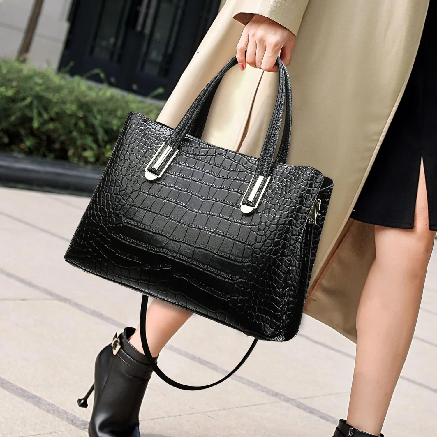 Large Crocodile Print Satchel Handbag for Women - Stylish Crossbody Tote Purse