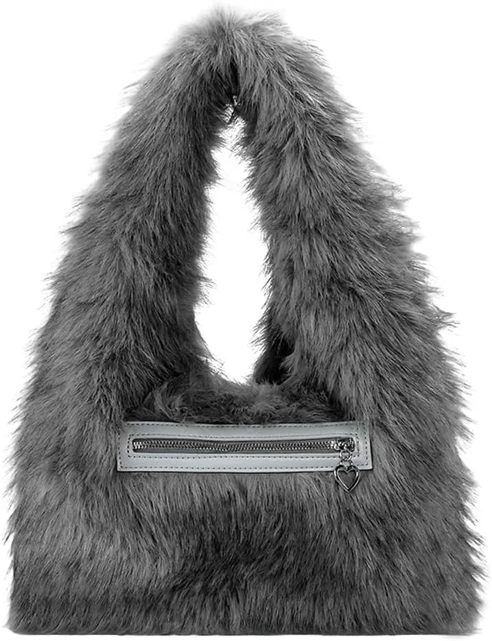 Large Fluffy Tote Bag for Women Cute Fuzzy Y2k Tote Handbag Faux Fur Shoulder Bag Soft Winter Plush Top Handle Purse