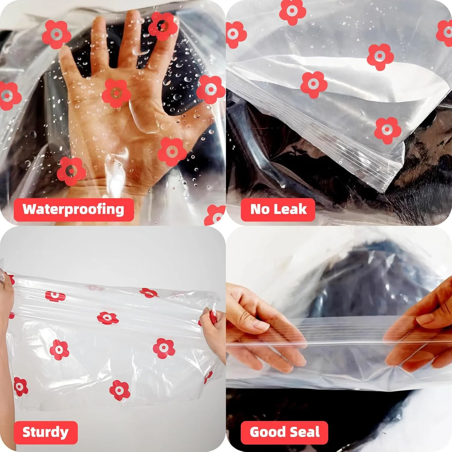 Large Zipper Cloth Storage Bags -5 Gallon Freezer Bags Thick Reclosable Zipper for Storage Clothing (flowers)