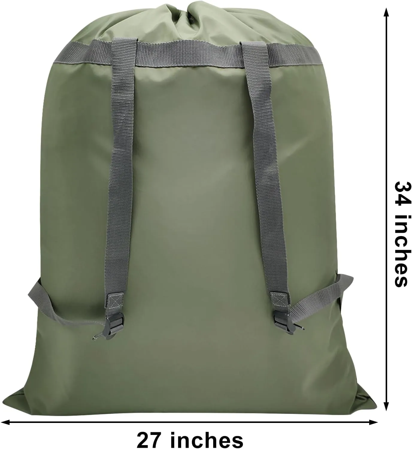 Laundry Bag Backpack, 27” x 34”Sturdy Laundry Bag with Shoulder Straps Drawstring Closure Heavy Duty Foldable Backpack for College, Travel, Laundromat, Apartment (Green| 2 Pack)