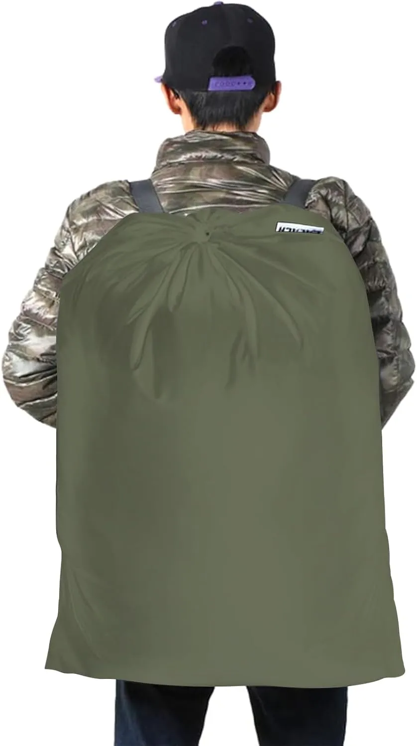 Laundry Bag Backpack, 27” x 34”Sturdy Laundry Bag with Shoulder Straps Drawstring Closure Heavy Duty Foldable Backpack for College, Travel, Laundromat, Apartment (Green| 2 Pack)