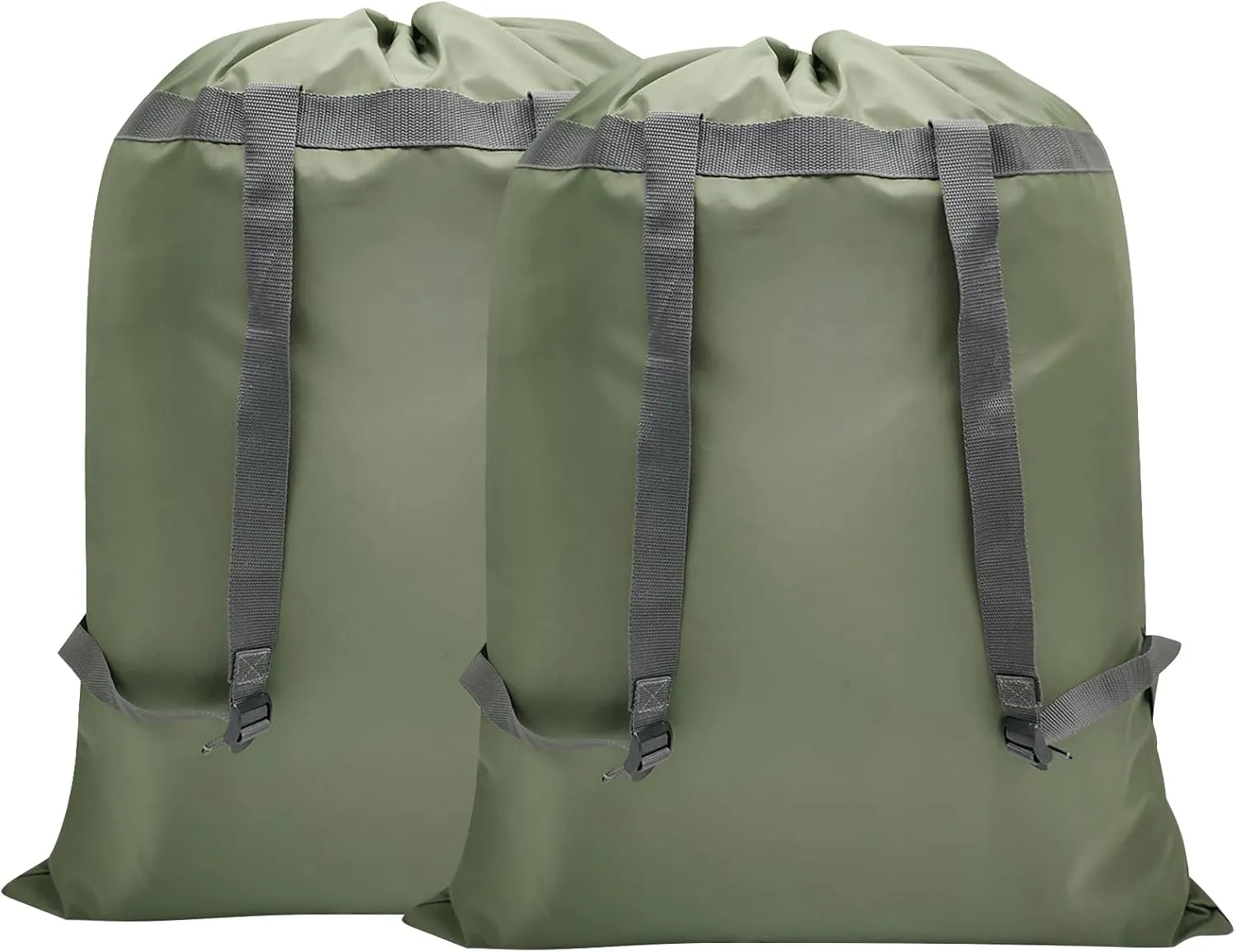 Laundry Bag Backpack, 27” x 34”Sturdy Laundry Bag with Shoulder Straps Drawstring Closure Heavy Duty Foldable Backpack for College, Travel, Laundromat, Apartment (Green| 2 Pack)