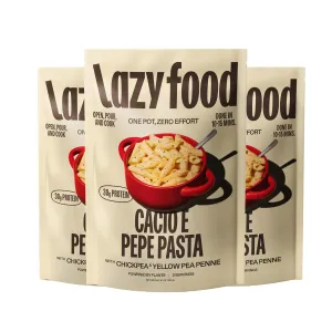 Lazy Food Cacio e Pepe Pasta Meal | Gluten Free Pasta Dinner | Low Carb High Protein Italian One Pot Meal Kit Made with Real Romano Cheese | Chickpea & Yellow Pea Penne - 3 Pack (6 Servings)