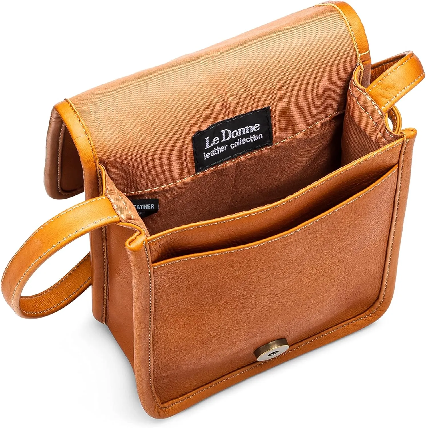 Le Donne Leather Women's Powder Crossbody Bag Purse Full Grain Colombian Leather Handbag