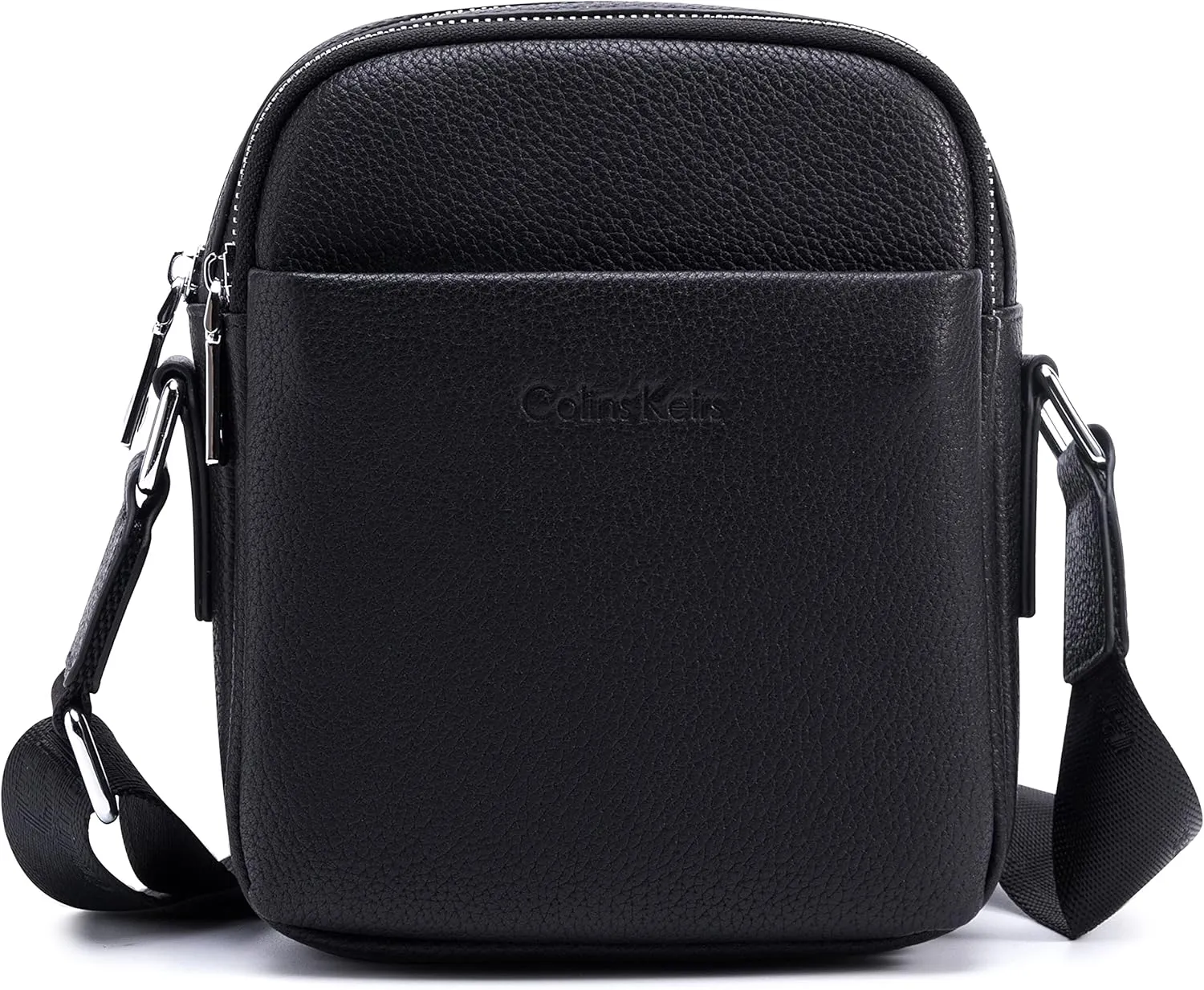 Leather crossbody bag for men, Man purse with zipper and adjustable shoulder strap, Black small