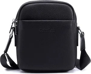 Leather crossbody bag for men, Man purse with zipper and adjustable shoulder strap, Black small