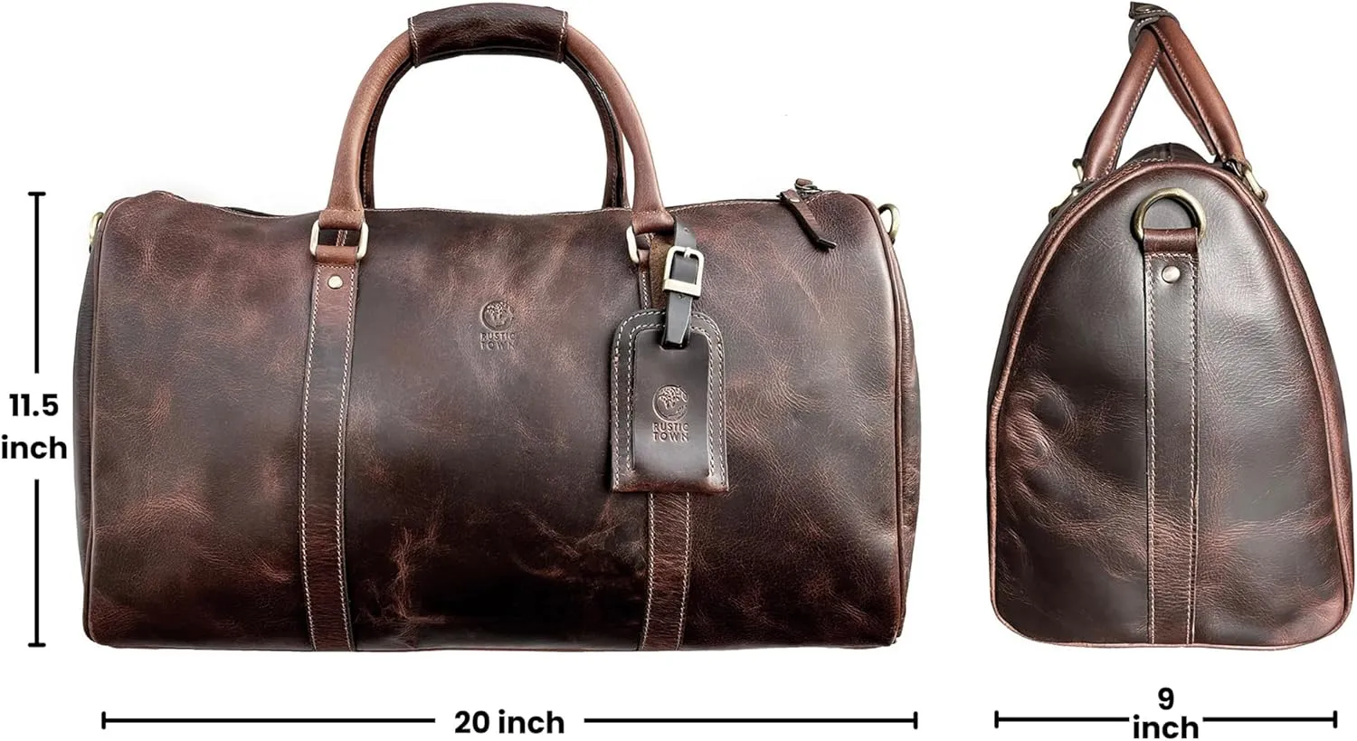 Leather Duffle Bag for Men - Full Grain Leather Travel Bag - TSA Approved Carry On Weekender Overnight Duffel Bag (Mulberry, 20 inch)