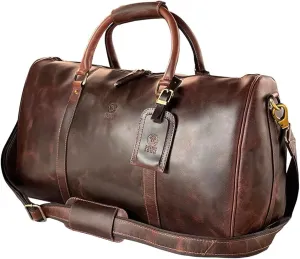 Leather Duffle Bag for Men - Full Grain Leather Travel Bag - TSA Approved Carry On Weekender Overnight Duffel Bag (Mulberry, 20 inch)